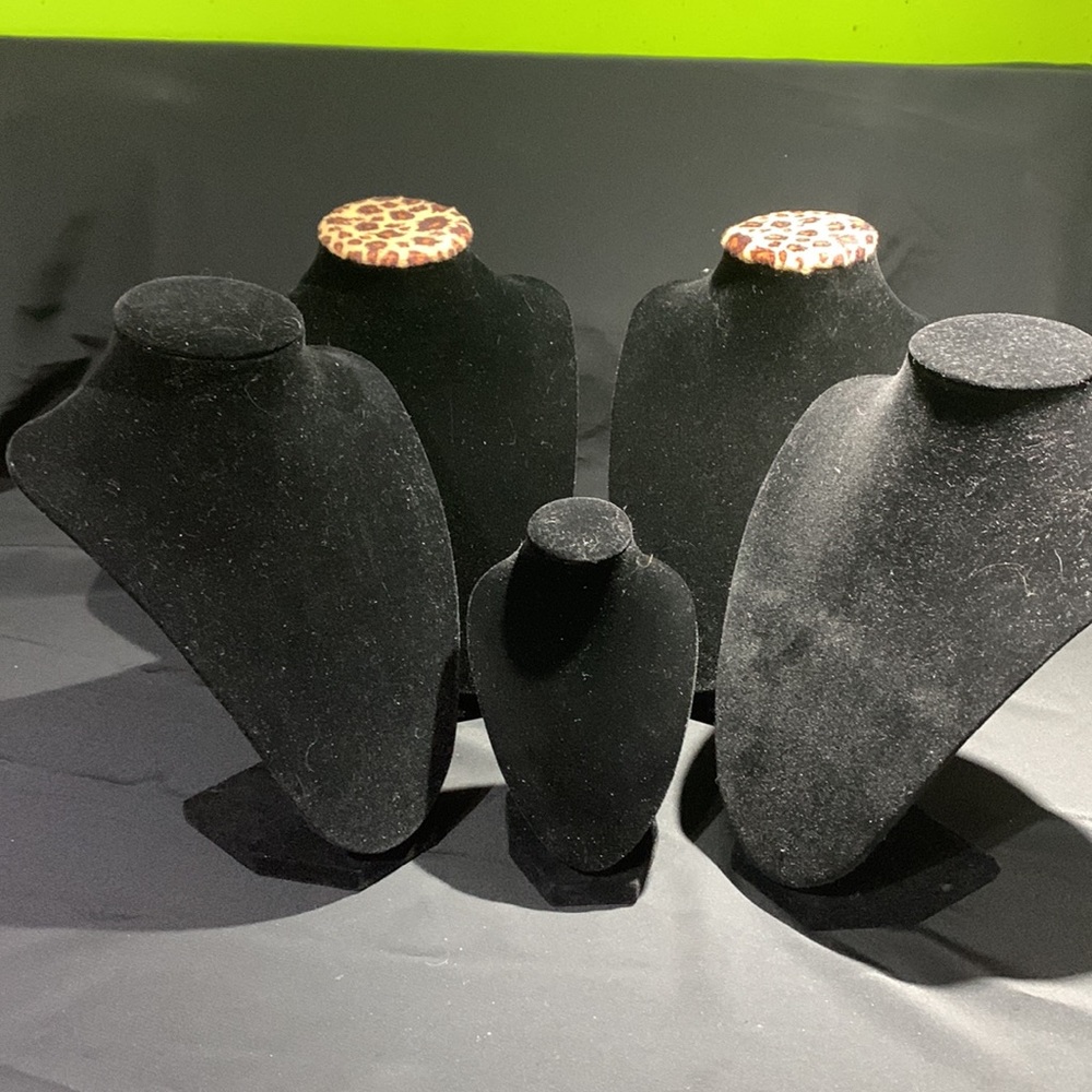 Set/5 Black Velvet Jewelry Display Stands